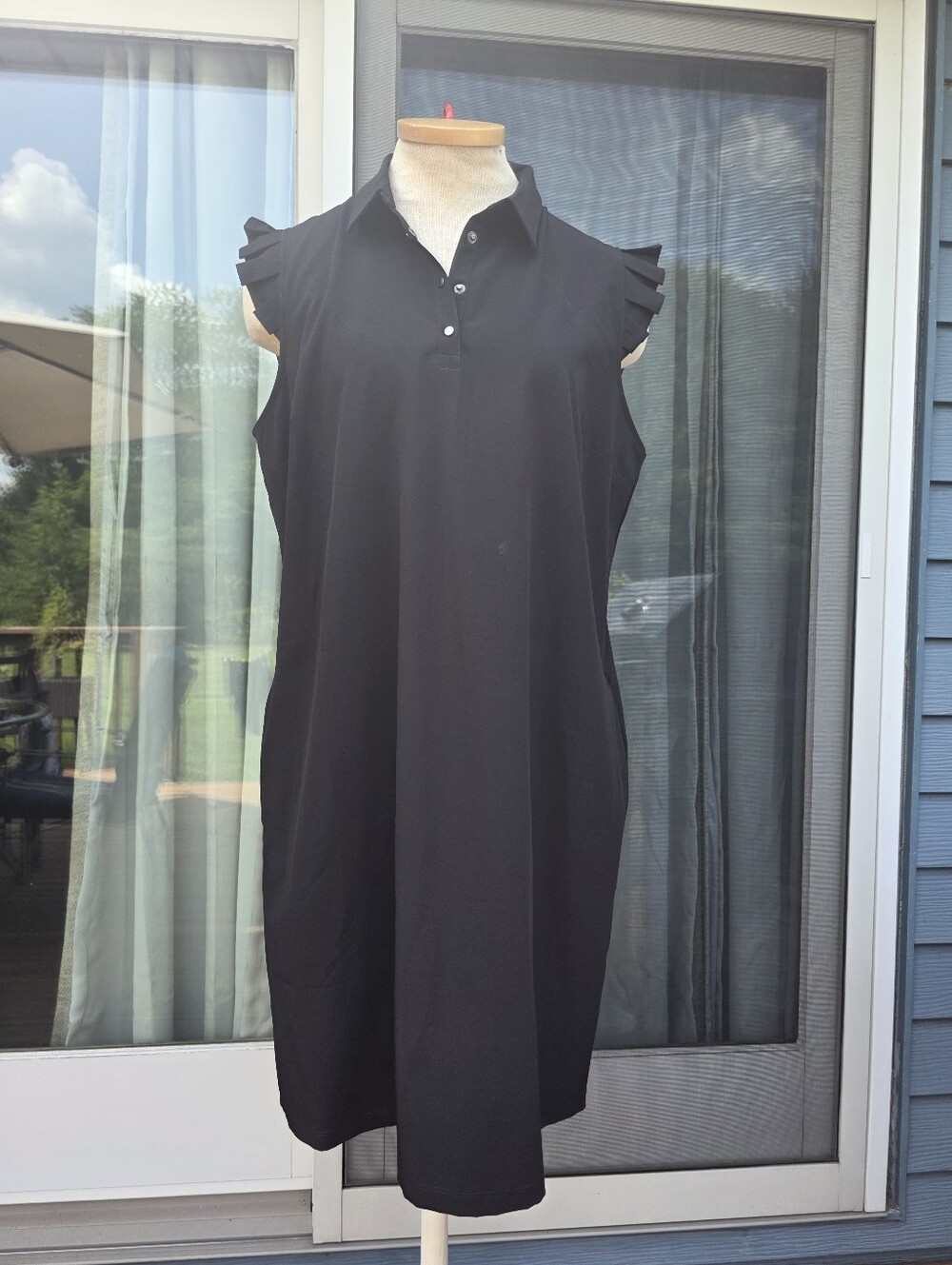 Chicos Zenergy Nemma Ruffle Sleeveless Black Polo Dress L 2 12